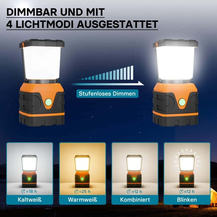 Batteriebetriebene LED - Campinglampe mit 4 Leuchtmodi – Dimmbares Outdoor - Campinglicht als Campinglaterne & Zeltlampe, 1000Lumen - B&B Shop - 2000 Stockerau