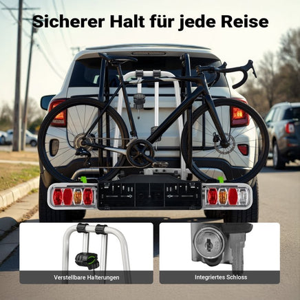 Fahrrad Heckträger für 2 Fahrräder, Heckklappenträger bis 60 kg, Fahrradträger Anhängerkupplung klappbar, Fahrrad Träger mit Diebstahlschutz - B&B Shop - 2000 Stockerau
