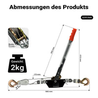Handseilzug mit 1,8m Drahtseil, Flaschenzug, 2 Haken, Sicherheitslasthaken, 1000kg - 4000kg - B&B Shop - 2000 Stockerau