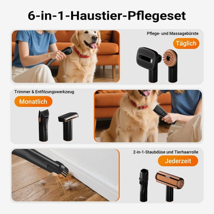 Haustier Pflegeset, 6 in 1 Multifunktion Schermaschine, mit Staubsauger, für glänzendes Fell, 12teilig, - B&B Shop - 2000 Stockerau