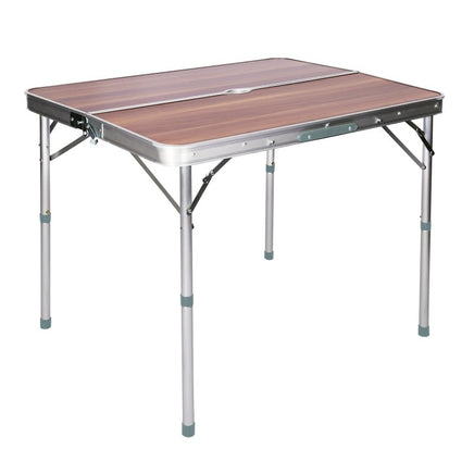 Koffertisch mit 2 Bänken Holzdesign Aluminium 90x66x70 cm Campingtisch klappbar Sitzgruppe Campingmöbel Outdoor - B&B Shop - 2000 Stockerau