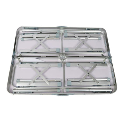 Koffertisch mit 2 Bänken Holzdesign Aluminium 90x66x70 cm Campingtisch klappbar Sitzgruppe Campingmöbel Outdoor - B&B Shop - 2000 Stockerau