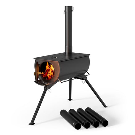 mobiler Ofen, Zeltofen Stahl, robuster Campingofen 85 x 57,5 x 238 cm, Holzofen mit Rauchabzug Ø 6 cm x 40 cm, Werkstattofen - B&B Shop - 2000 Stockerau
