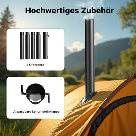 mobiler Ofen, Zeltofen Stahl, robuster Campingofen 85 x 57,5 x 238 cm, Holzofen mit Rauchabzug Ø 6 cm x 40 cm, Werkstattofen - B&B Shop - 2000 Stockerau