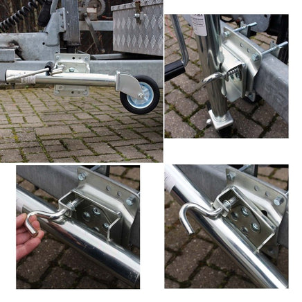 Schwerlast Stützrad bis 540 kg, SCHWENKBAR, Komplettset, (Kein Bohren nötig) Bugrad mit Halterung mit Kurbel, Seitlich montierbar - B&B Shop - 2000 Stockerau