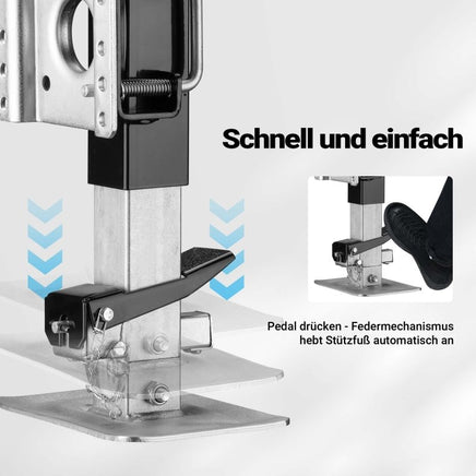 Stützfuß 900 kg Kurbel seitlich mit Schwenkhalterung, höhenverstellbare Anhängerstütze Fußpedal, Wohnwagen, Anhänger, - B&B Shop - 2000 Stockerau