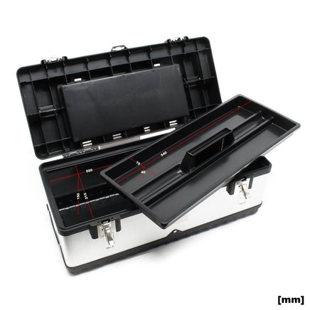 Werkzeugkasten 59x28x25,5 cm aus Edelstahl, Universal Werkzeugkoffer mit Kunststoff - Rahmen, Werkzeugträger und Handgriff, Profi - Werkzeugkiste - B&B Shop - 2000 Stockerau