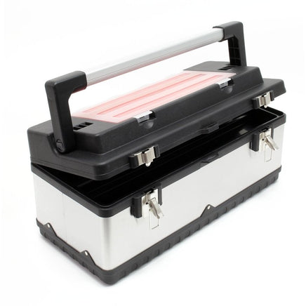 Werkzeugkasten 59x28x25,5 cm aus Edelstahl, Universal Werkzeugkoffer mit Kunststoff - Rahmen, Werkzeugträger und Handgriff, Profi - Werkzeugkiste - B&B Shop - 2000 Stockerau