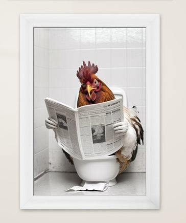 Bild - Huhn sitzt auf der Toilette und liest eine Zeitung, Poster für Bad oder Toilette, (inkl. Versand)-B&B Shop - 2000 Stockerau