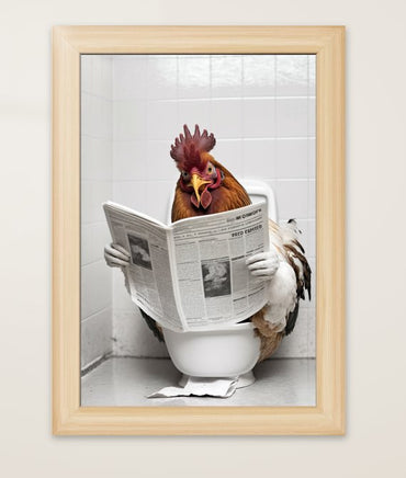 Bild - Huhn sitzt auf der Toilette und liest eine Zeitung, Poster für Bad oder Toilette, (inkl. Versand)-B&B Shop - 2000 Stockerau