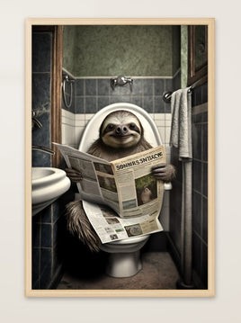 Faultier sitzt auf der Toilette und liest eine Zeitung, Poster für Bad oder Toilette, (inkl. Versand)-B&B Shop - 2000 Stockerau