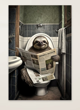 Faultier sitzt auf der Toilette und liest eine Zeitung, Poster für Bad oder Toilette, (inkl. Versand)-B&B Shop - 2000 Stockerau