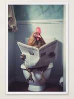 Huhn sitzt auf der Toilette und liest eine Zeitung, Poster für Bad oder Toilette, (inkl. Versand)-B&B Shop - 2000 Stockerau