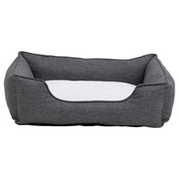 Hundebett Grau-Weiß 85,5X70X23 Cm Fleece Leinenoptik Grau und Weiß 85.5 x 70 x 23 cm-B&B Shop - 2000 Stockerau