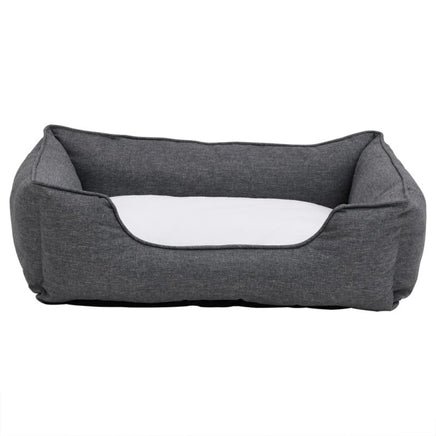Hundebett Grau-Weiß 85,5X70X23 Cm Fleece Leinenoptik Grau und Weiß 85.5 x 70 x 23 cm-B&B Shop - 2000 Stockerau