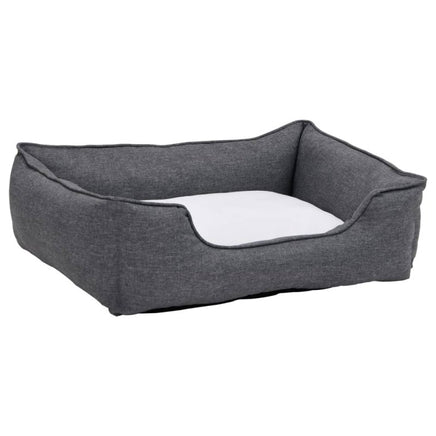 Hundebett Grau-Weiß 85,5X70X23 Cm Fleece Leinenoptik Grau und Weiß 85.5 x 70 x 23 cm-B&B Shop - 2000 Stockerau