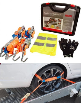 Autotransport Zurrgurte Kofferset, Radsicherung 3-teilig 4xZurrgurt, Reifengurt, Car Lashing