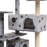 Katzen-Kratzbaum 125 Cm Pfoten-Aufdruck Grau Grau mit Pfotenabdruck 67 x 67 x 125 cm-B&B Shop - 2000 Stockerau