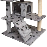 Katzen-Kratzbaum 125 Cm Pfoten-Aufdruck Grau Grau mit Pfotenabdruck 67 x 67 x 125 cm-B&B Shop - 2000 Stockerau