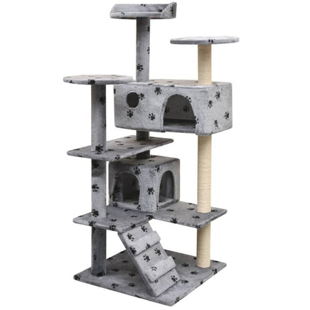 Katzen-Kratzbaum 125 Cm Pfoten-Aufdruck Grau Grau mit Pfotenabdruck 67 x 67 x 125 cm-B&B Shop - 2000 Stockerau