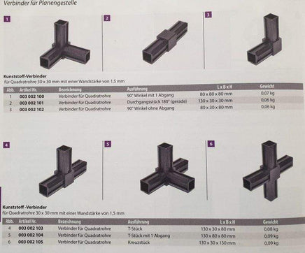 Kunststoff Verbinder für Planengestelle, verschiedene Modelle,Quadratrohr 30 x 30 mm Wandstärke 1,5 mm, Eckstücke B&B Shop - 2000 Stockerau 1