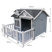 Luxus XL Hundehütte Hundehaus Holz Balkon Terrasse, 93,5 x 105 x 77,5 cm-B&B Shop - 2000 Stockerau
