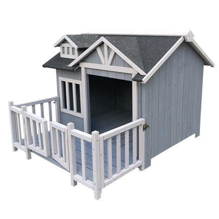 Luxus XL Hundehütte Hundehaus Holz Balkon Terrasse, 93,5 x 105 x 77,5 cm-B&B Shop - 2000 Stockerau