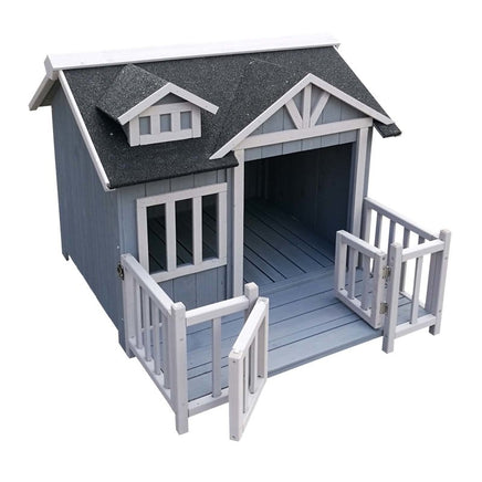 Luxus XL Hundehütte Hundehaus Holz Balkon Terrasse, 93,5 x 105 x 77,5 cm-B&B Shop - 2000 Stockerau