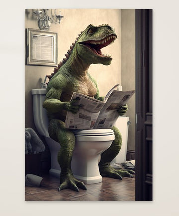 T-Rex, Dinosaurier sitzt auf der Toilette und liest eine Zeitung, Poster für Bad oder Toilette, (inkl. Versand)-B&B Shop - 2000 Stockerau
