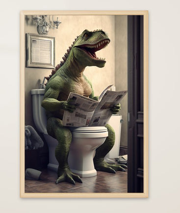 T-Rex, Dinosaurier sitzt auf der Toilette und liest eine Zeitung, Poster für Bad oder Toilette, (inkl. Versand)-B&B Shop - 2000 Stockerau