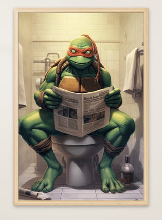 Turtle sitzt auf der Toilette und liest eine Zeitung, Poster für Bad oder Toilette, (inkl. Versand)-B&B Shop - 2000 Stockerau